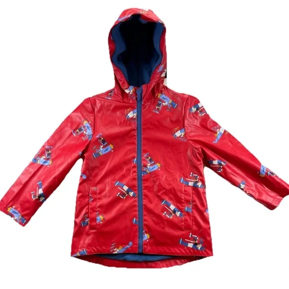 Joules Right as Rain Skipper Rain Jacket Kids' Size 6Y Red Planes Dog Fleece - Picture 1 of 6
